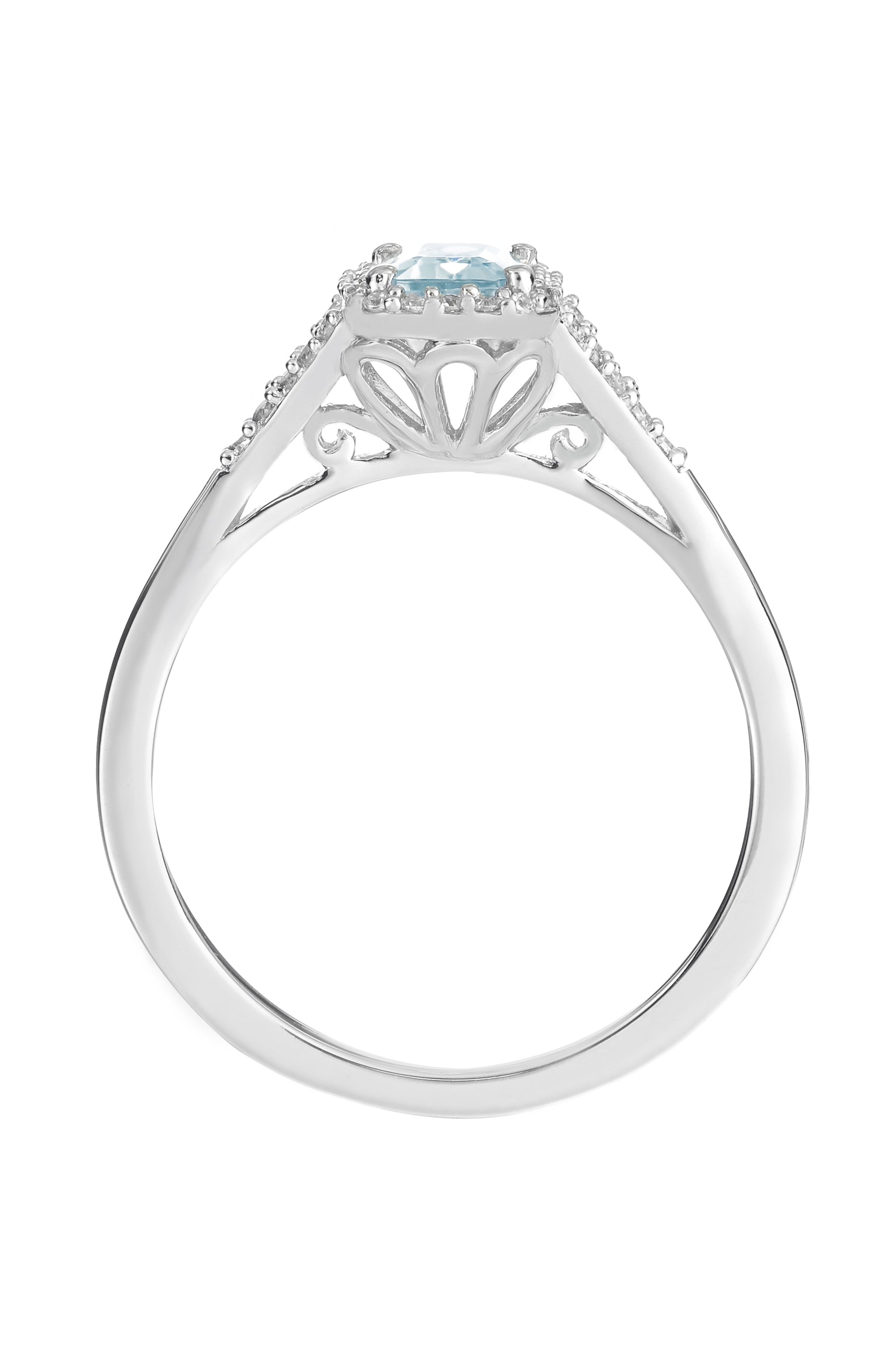 9ct White Gold Aquamarine and 0.12ct Diamond Ring-2