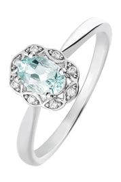 9ct White Gold Aquamarine and Diamond Ring-0