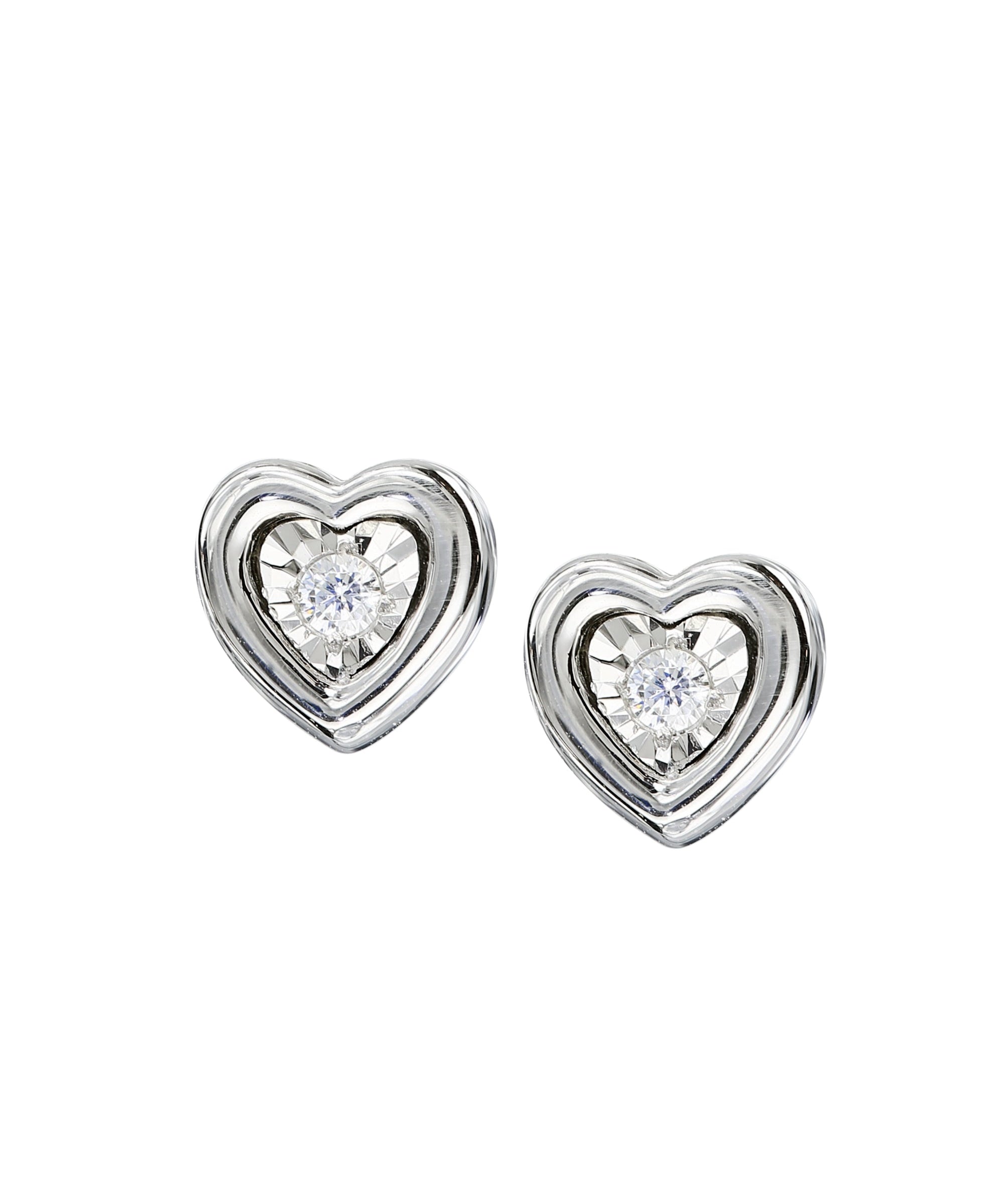 Sterling Silver Diamond Heart Earrings-0