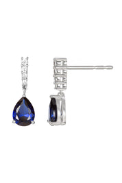 9ct White Gold Created Sapphire and 0.14ct Diamond Drop Earrings-1