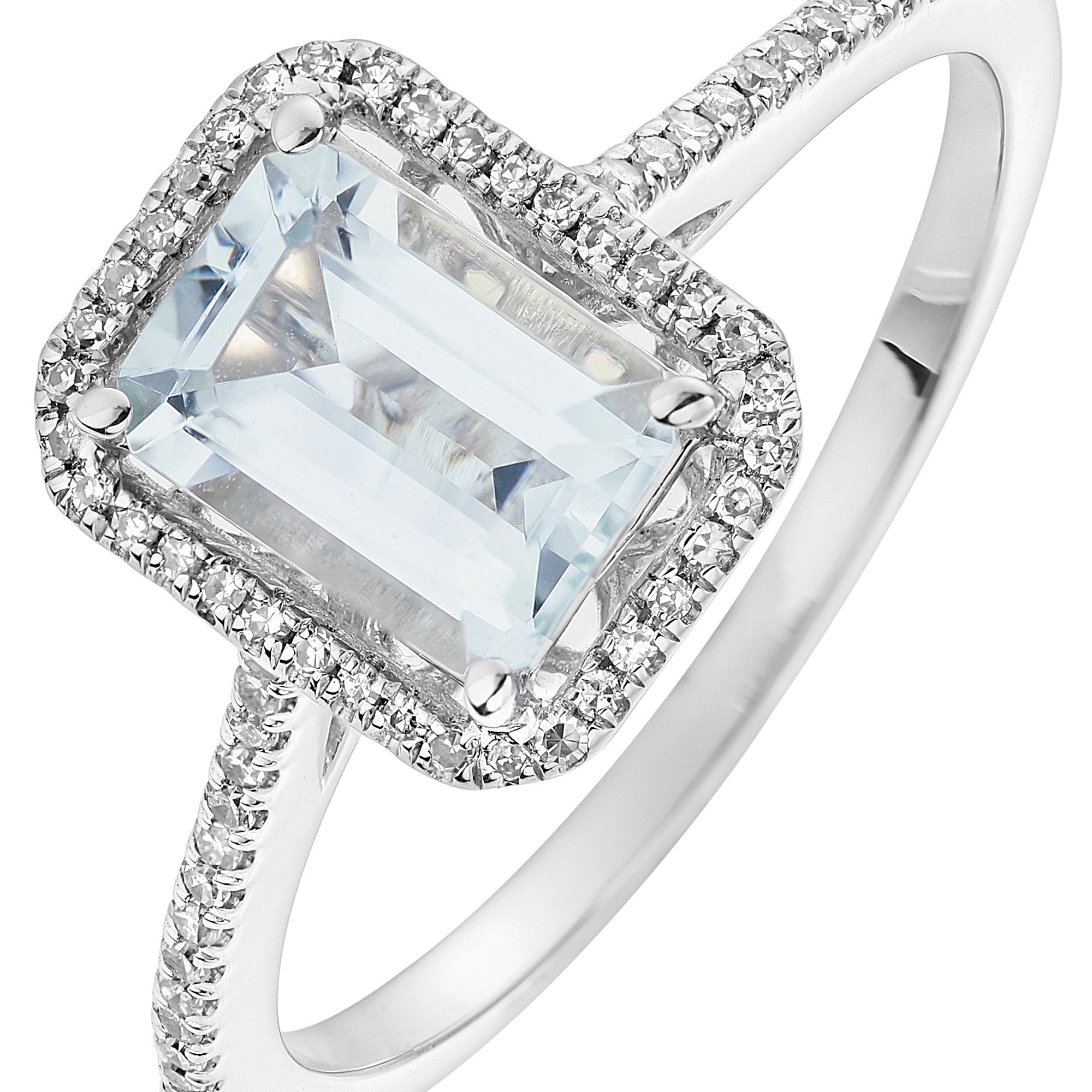 9ct White Gold Aquamarine and 0.12ct Diamond Ring-0