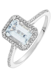 9ct White Gold Aquamarine and 0.12ct Diamond Ring-0