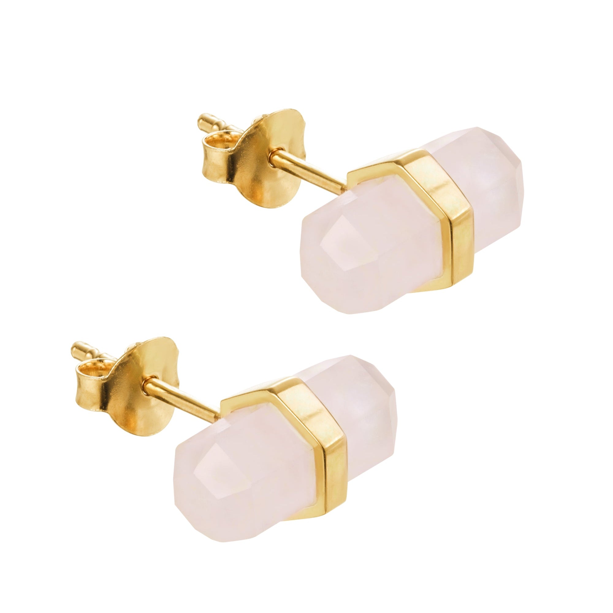 18ct Gold Plated Sterling Silver Rose Quartz Stud Earrings-0