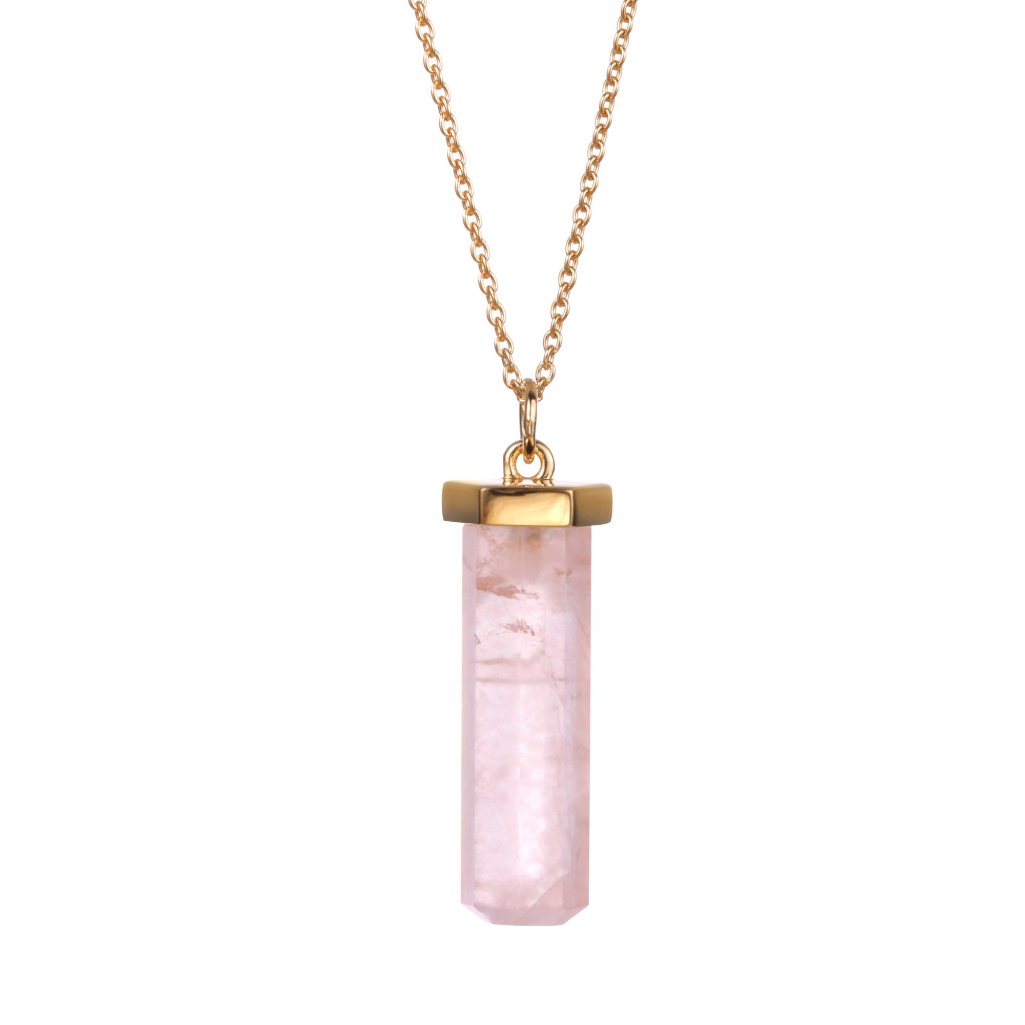 18ct Gold Plated Sterling Silver Rose Quartz Pendant Necklace-0