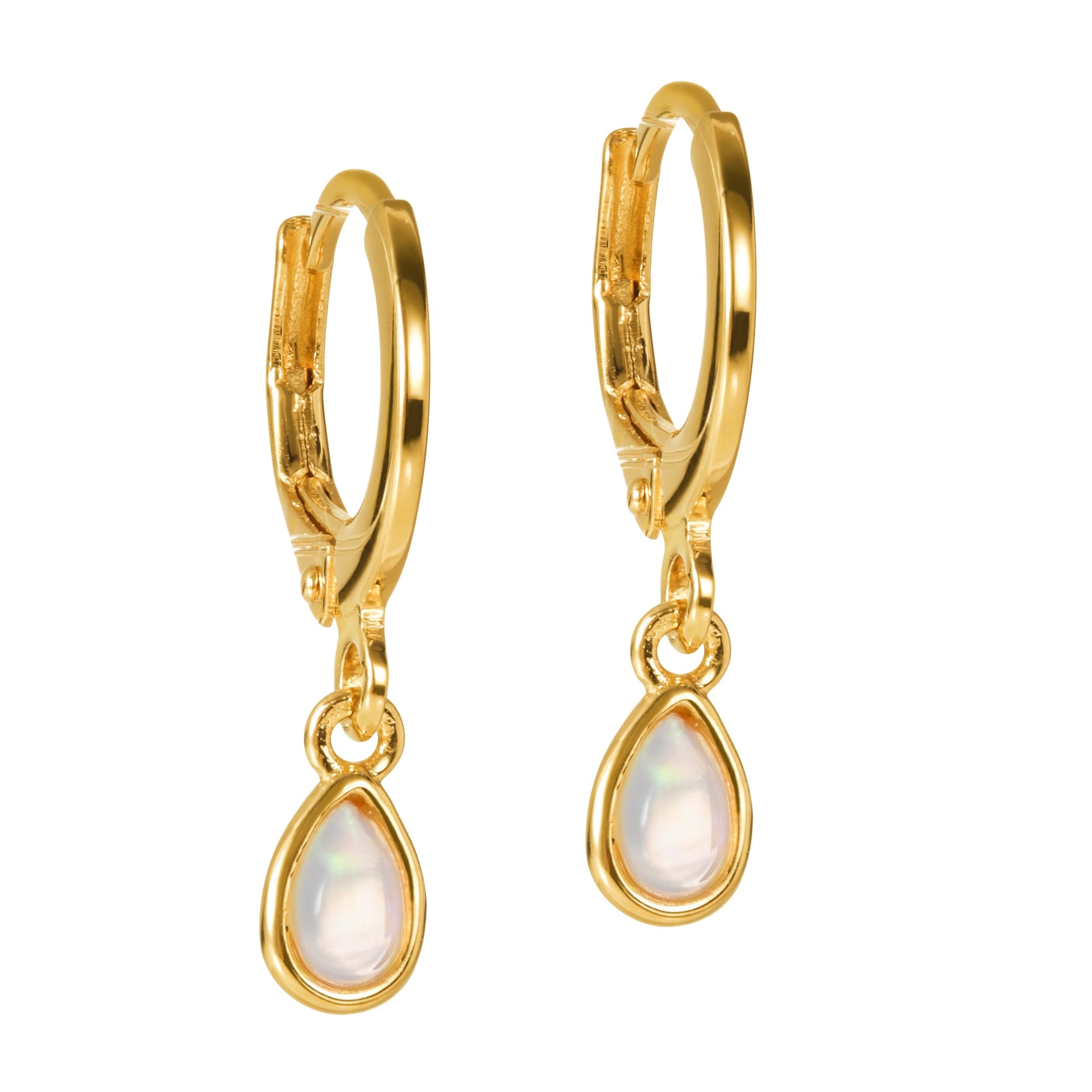 18ct Gold Plated Sterling Silver Opal Drop Hoop Earrings-0