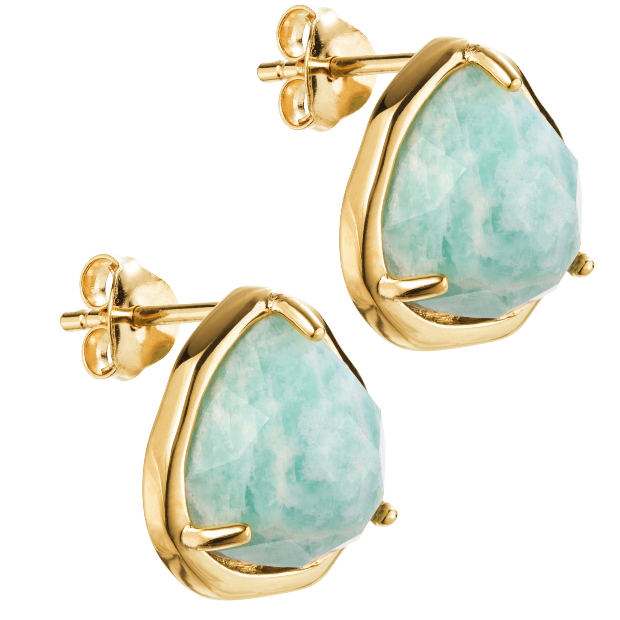 18ct Gold Plated Sterling Silver Amazonite Stud Earrings-0