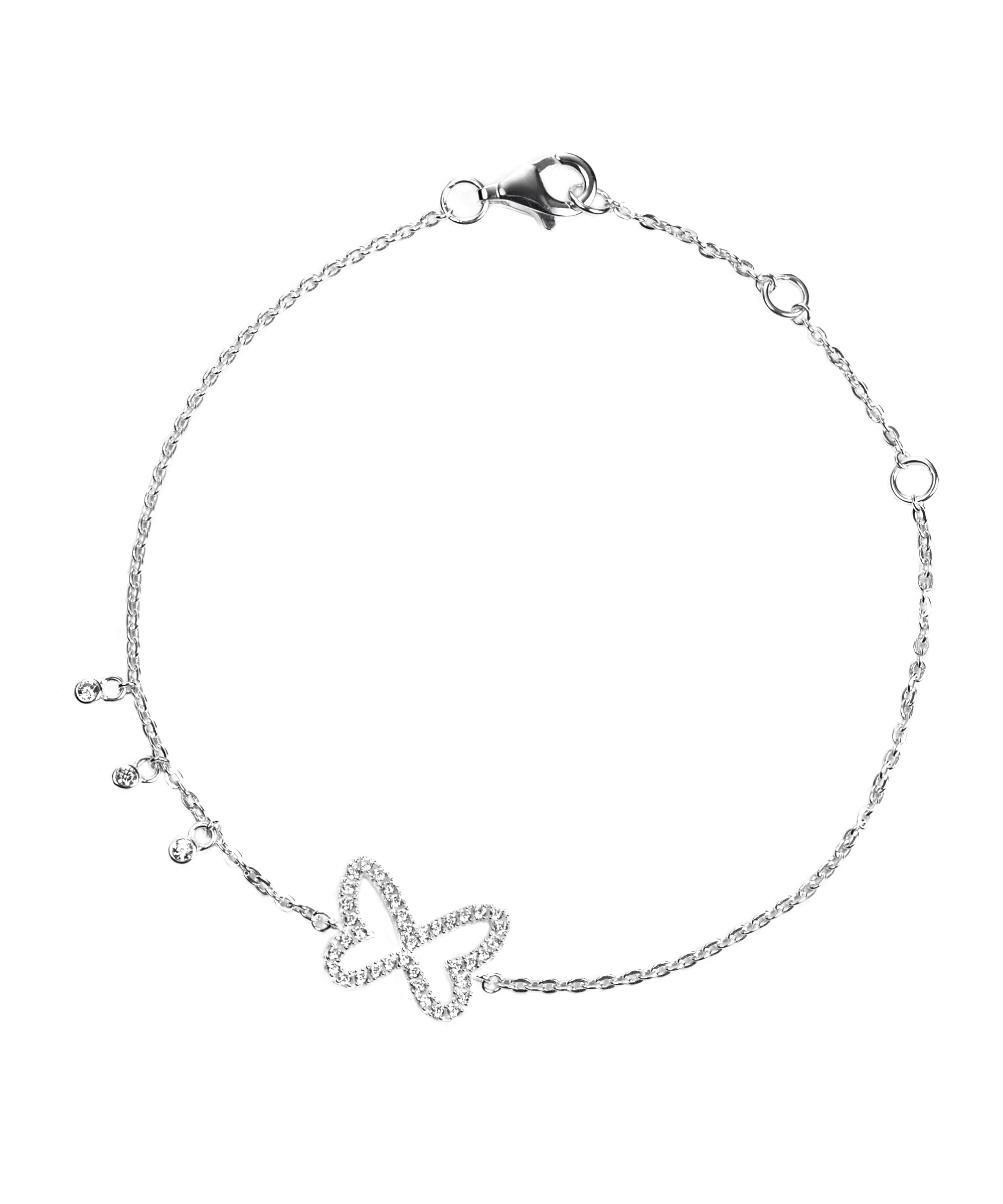 Sterling Silver Cubic Zirconia Butterfly Detail Bracelet-0