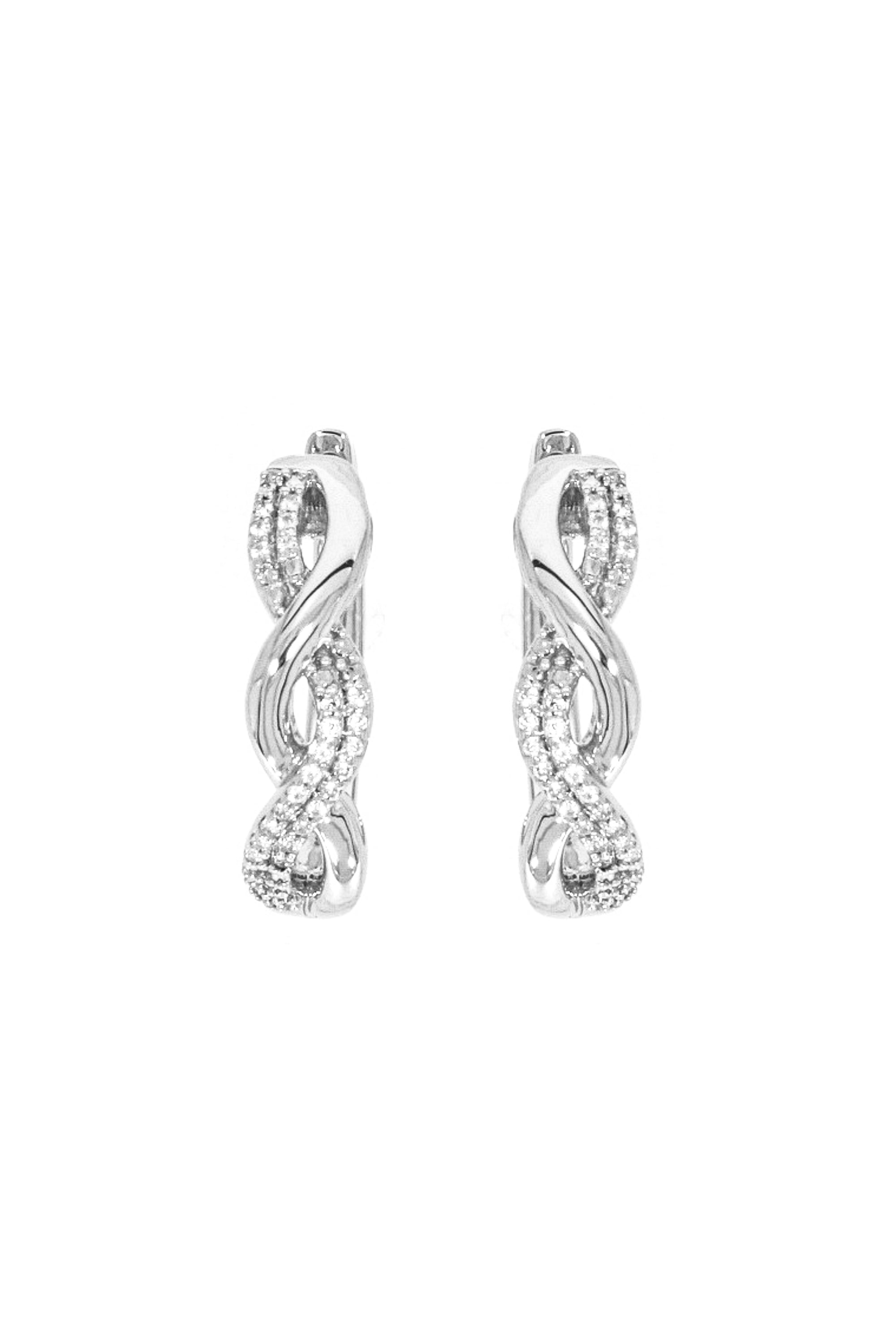 Sterling Silver 0.10ct Diamond Twist Hoop Earrings-1