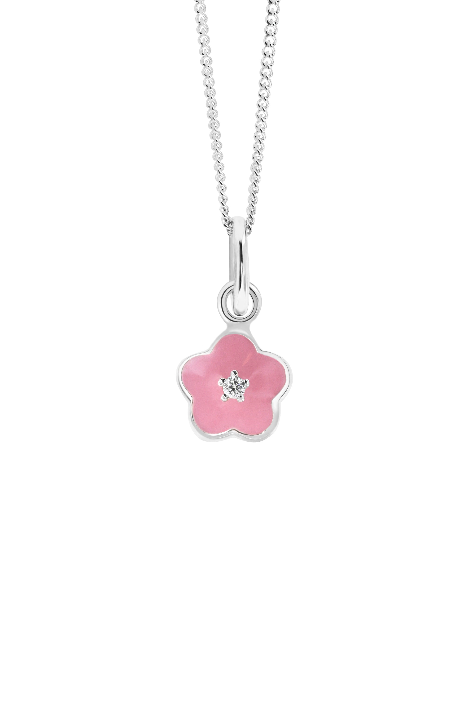 Kids Sterling Silver Pink Enamel & Cubic Zirconia Pendant & Earring Set-1