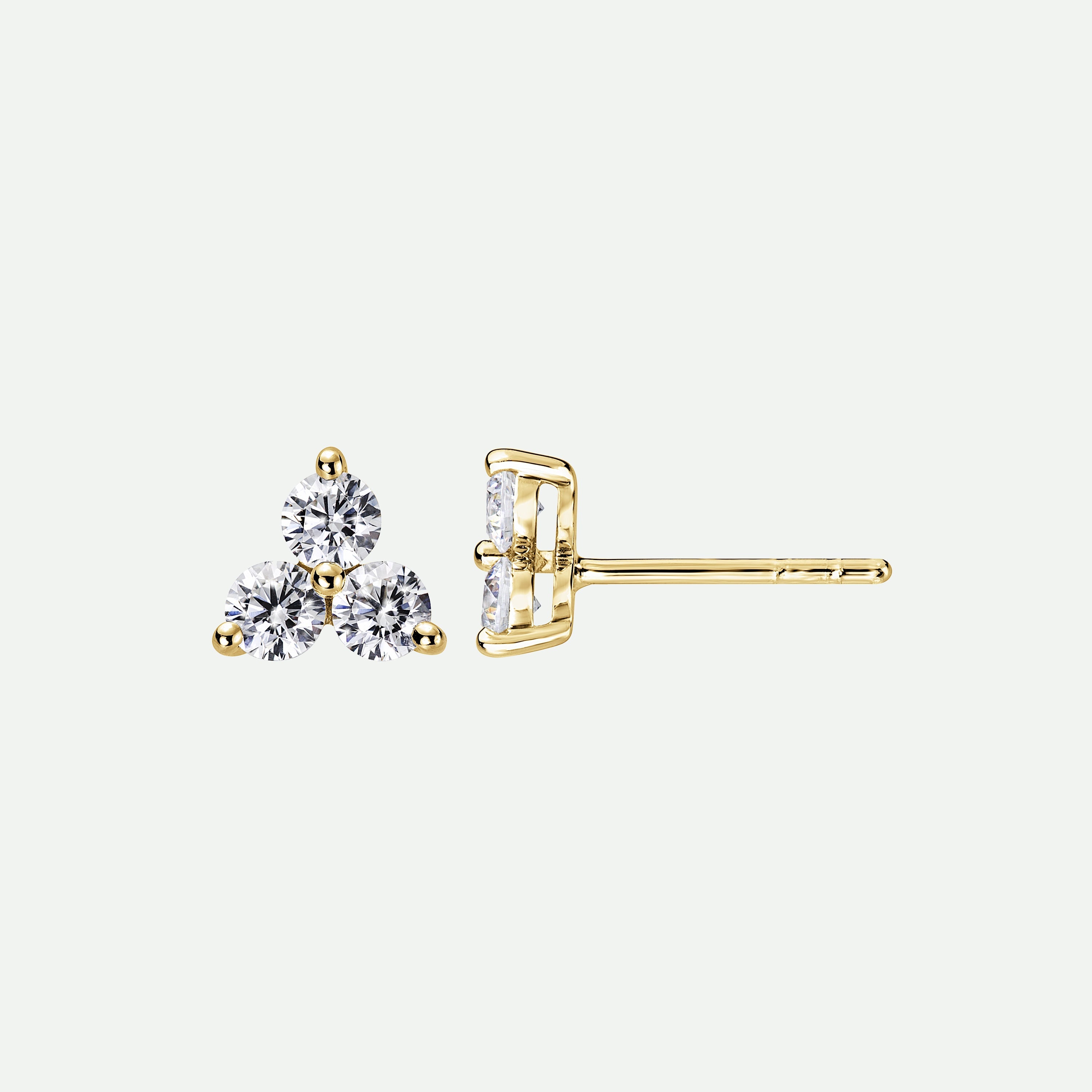 Nina | 9ct Yellow Gold 0.57ct tw Lab Grown Diamond Three Stone Stud Earrings-0