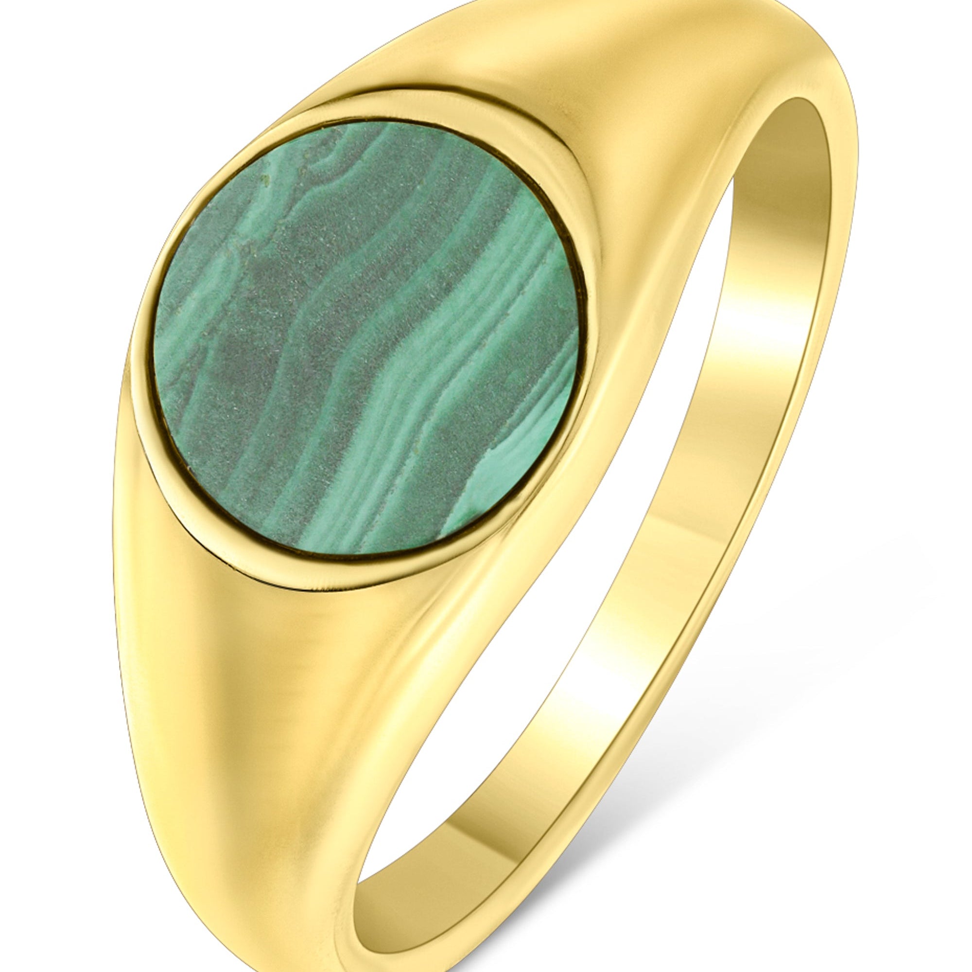 18K Gold Plated Sterling Silver Malachite Signet Ring-0