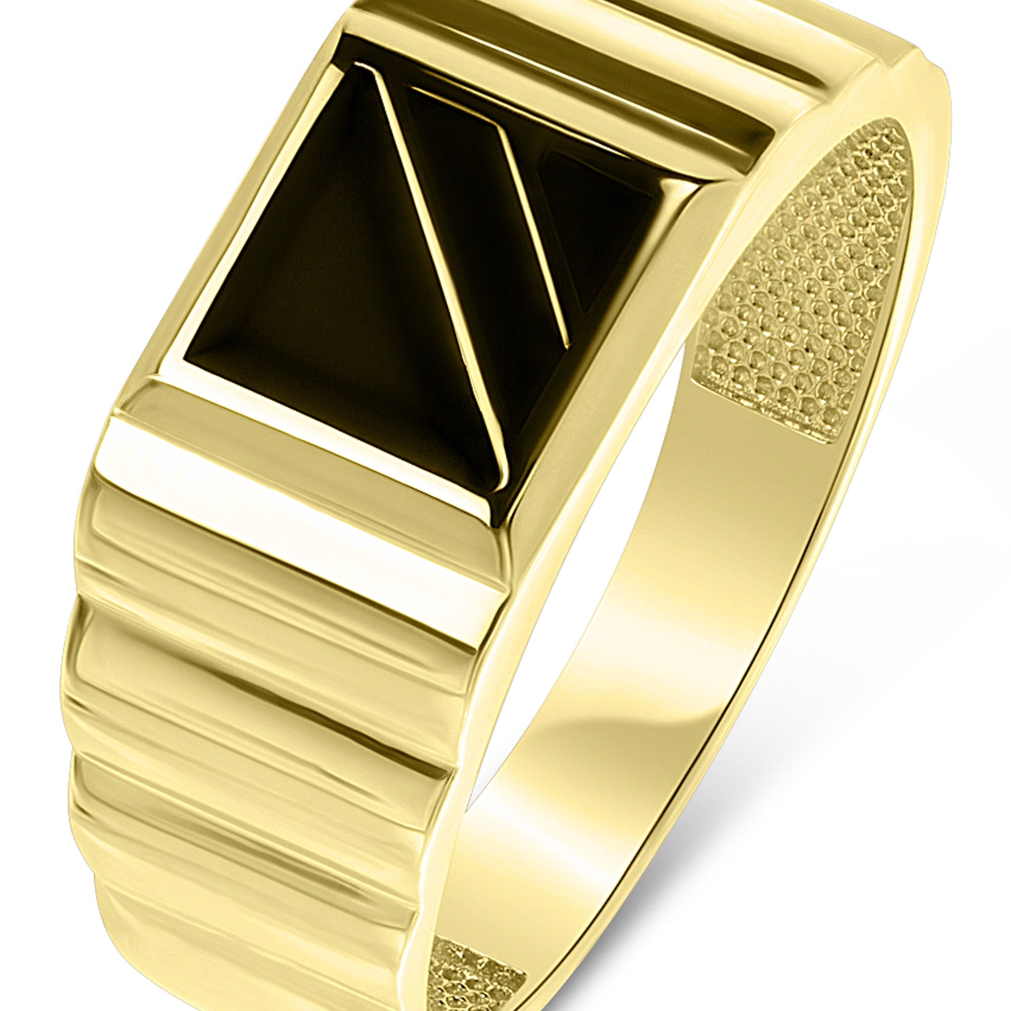 Mens 9ct Yellow Gold Black Enamel Square Signet Ring-0