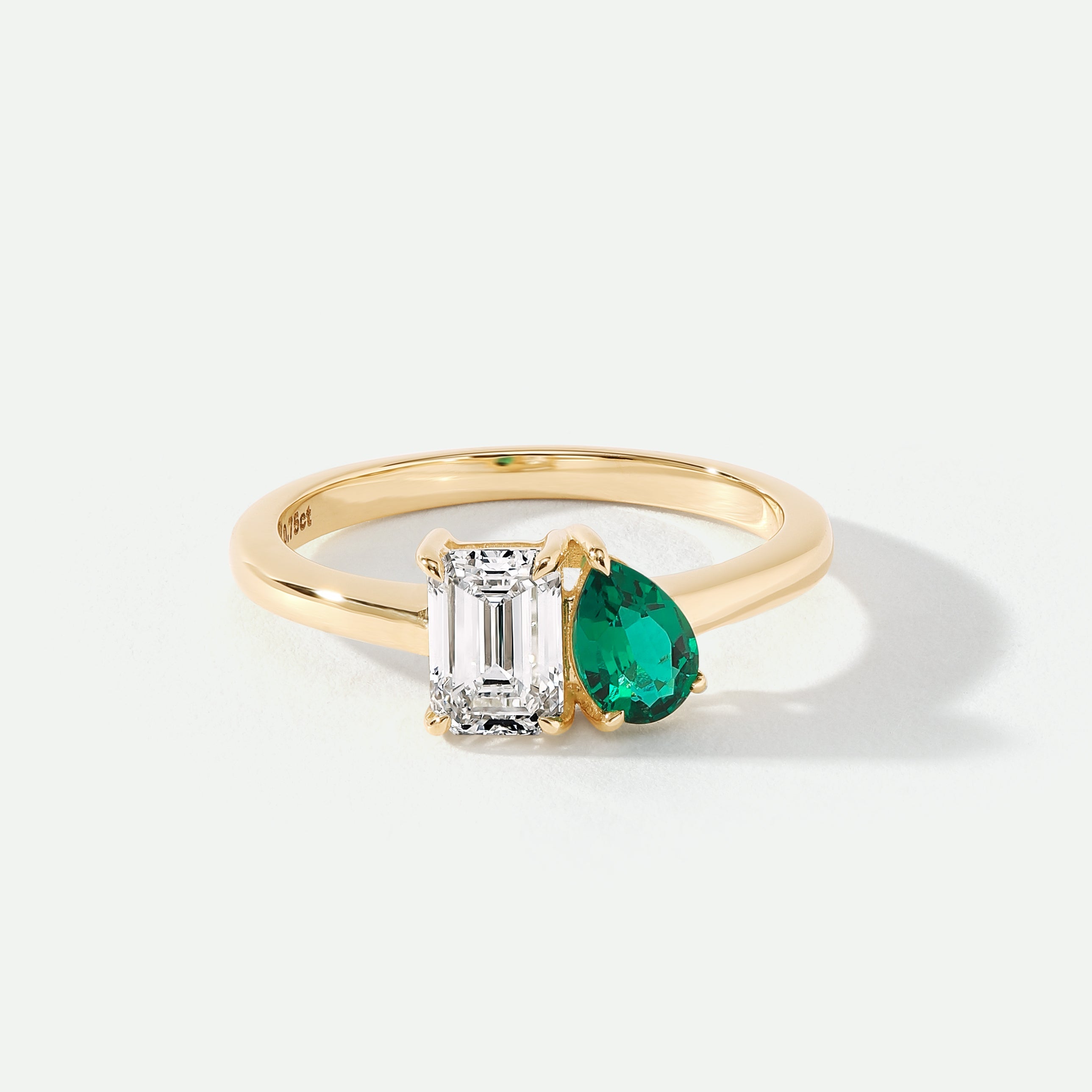 Harmony | 9ct Yellow Gold 0.75ct tw Lab Grown Diamond and Created Emerald Toi et Moi Ring-0