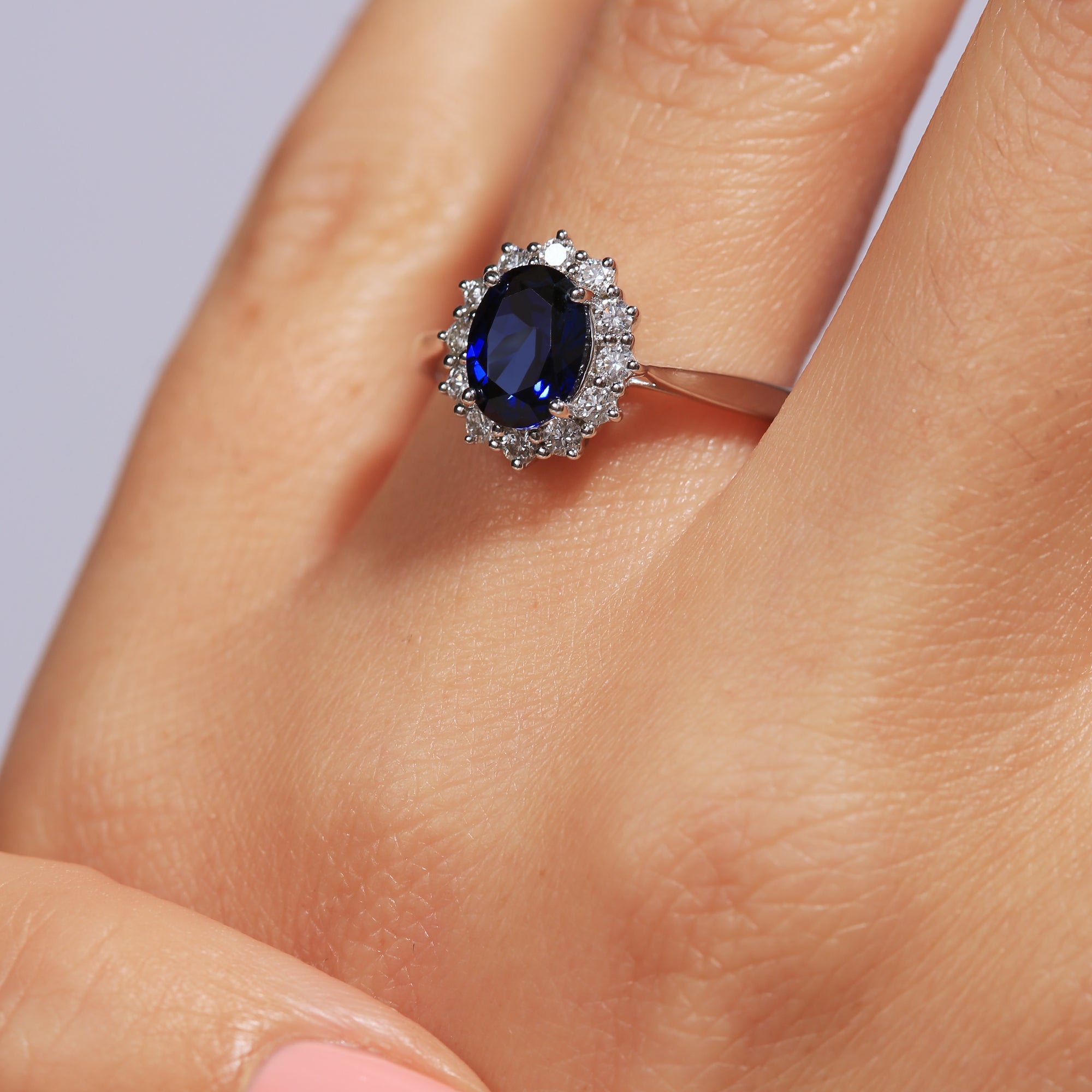 Cate | 9ct White Gold 0.25ct tw Lab Grown Diamond and Created Sapphire Ring-2