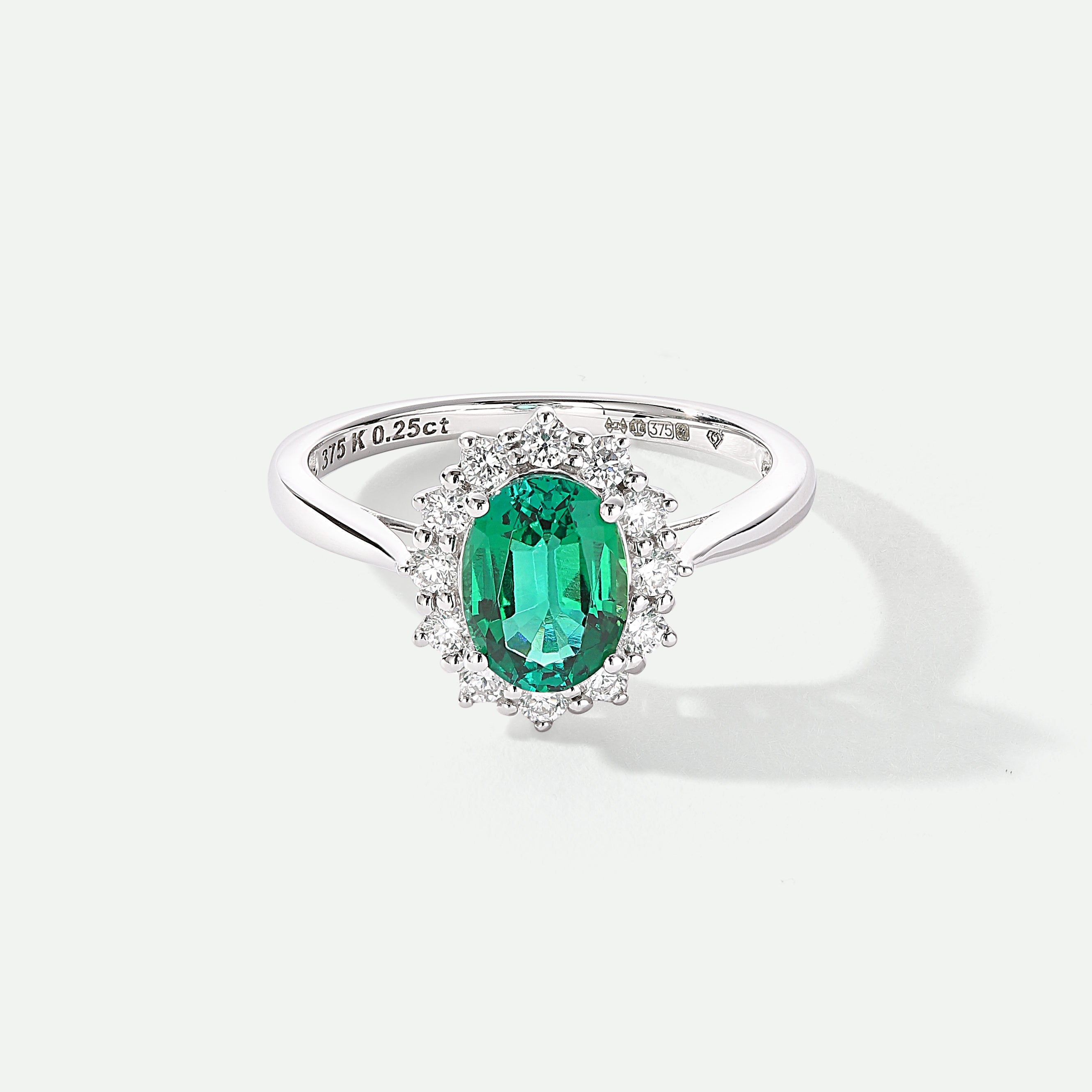 Cate | 9ct White Gold 0.25ct tw Lab Grown Emerald and Diamond Ring-0