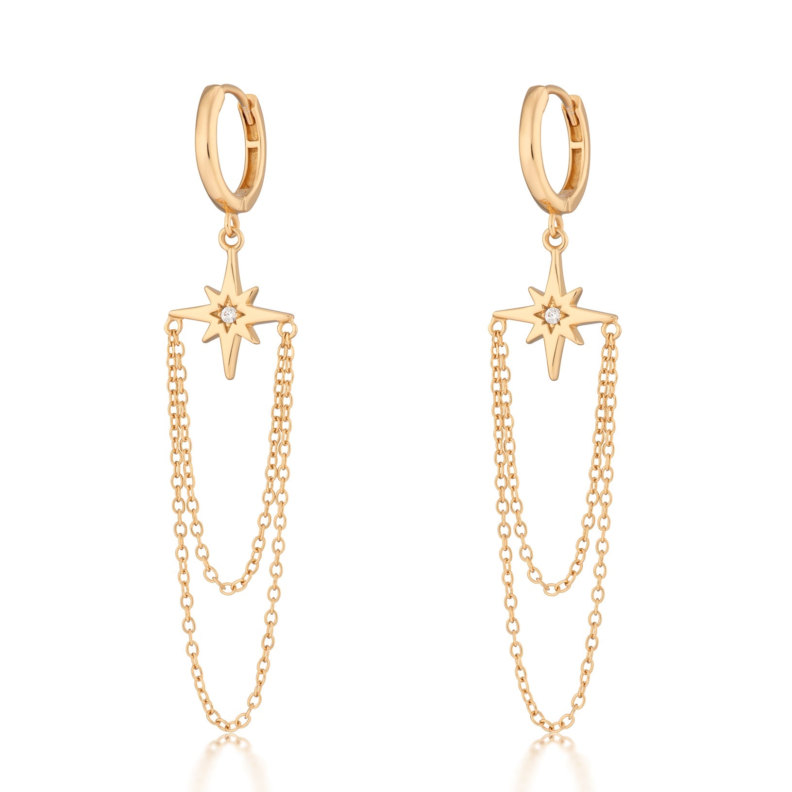 Scream Pretty |  Starburst chain drop Hoop Earrings