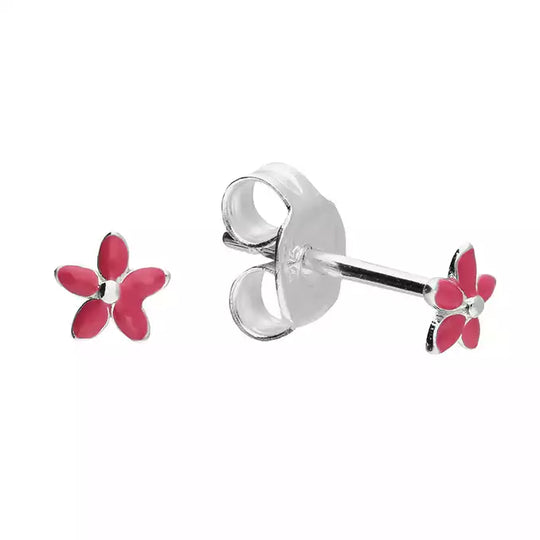 Penmans | Pink Enamel Flower Silver Earrings