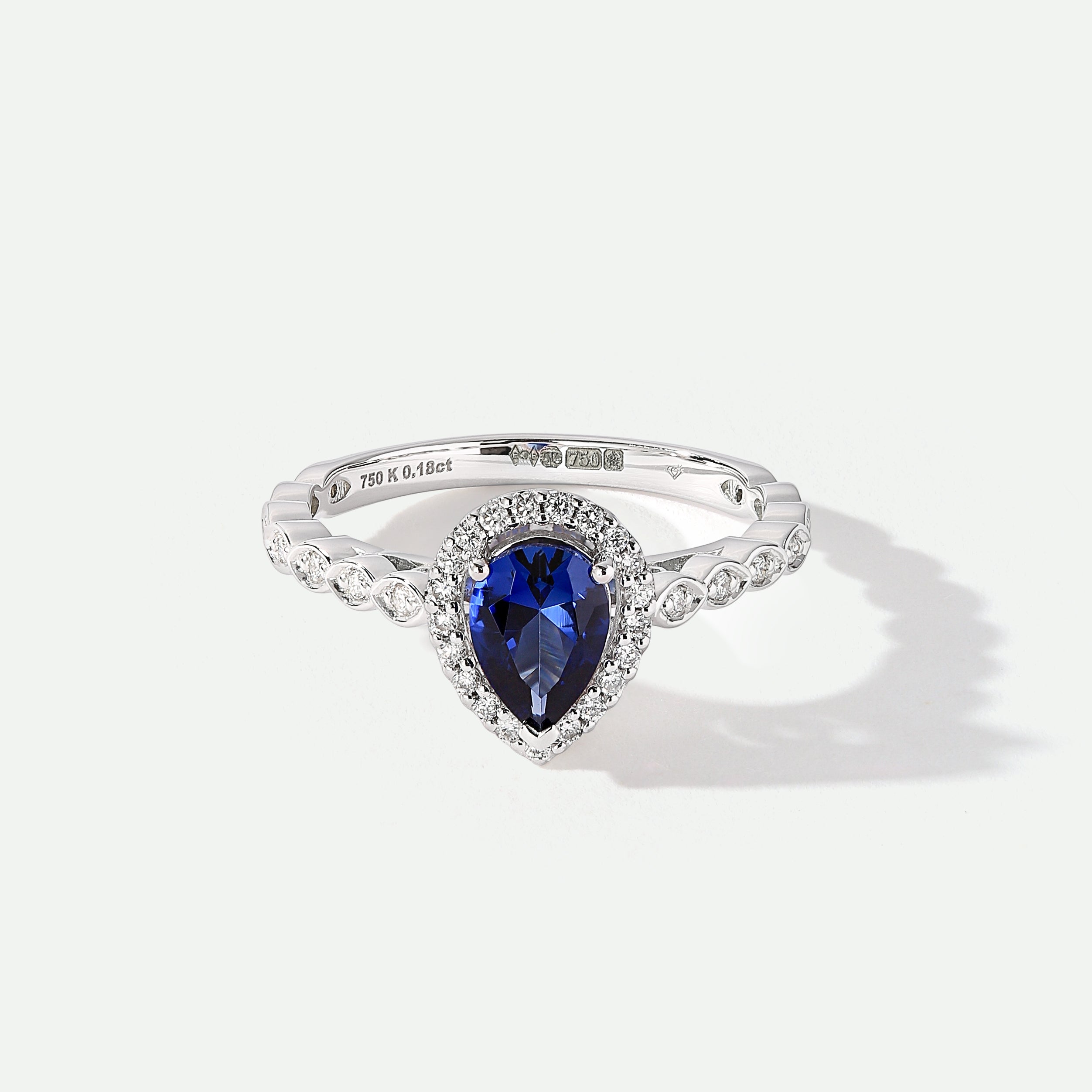 Lyra | 18ct White Gold 0.12ct tw Lab Grown Diamond and Created Sapphire Vintage Ring-0