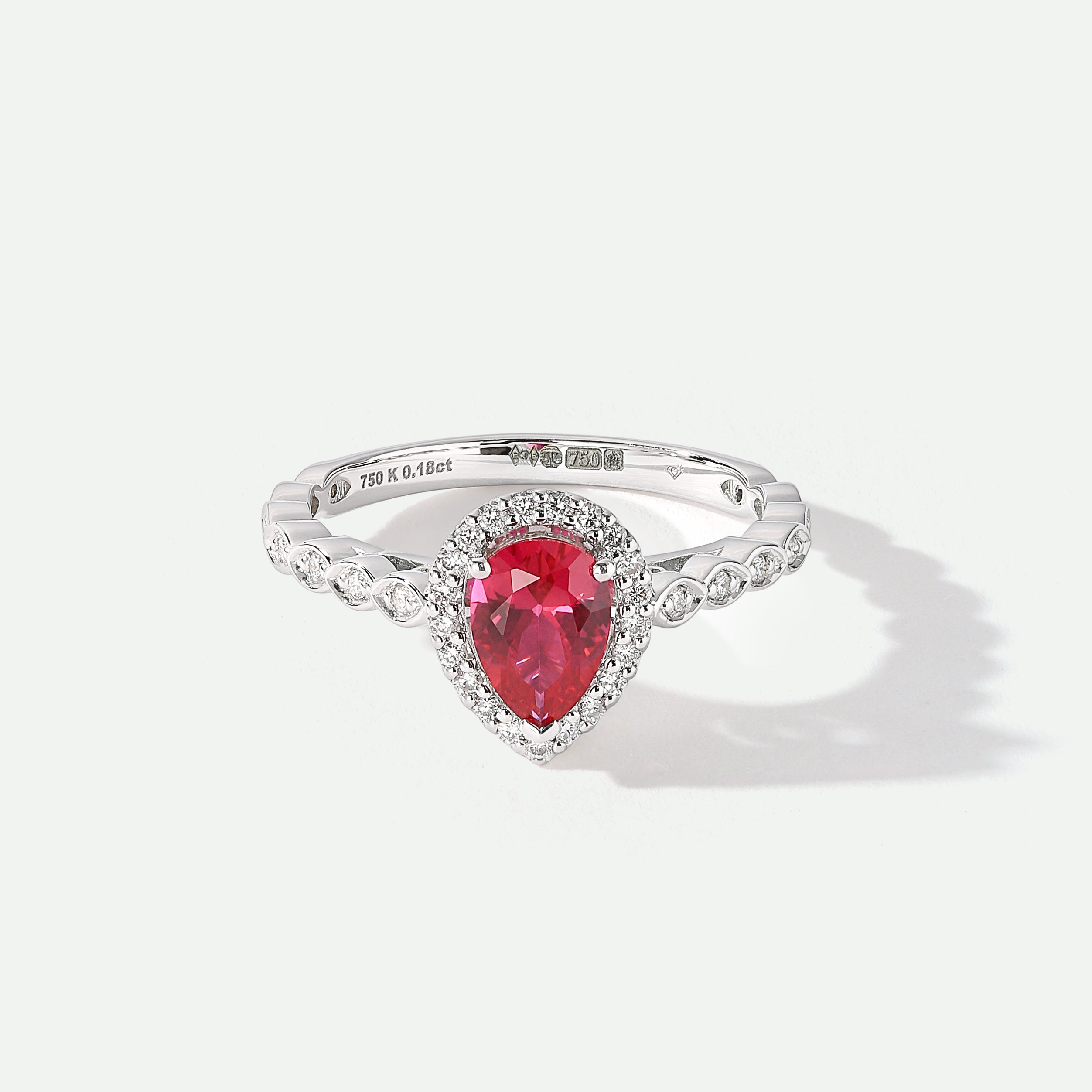 Lyra | 18ct White Gold 0.12ct tw Lab Grown Diamond and Created Ruby Vintage Ring-0