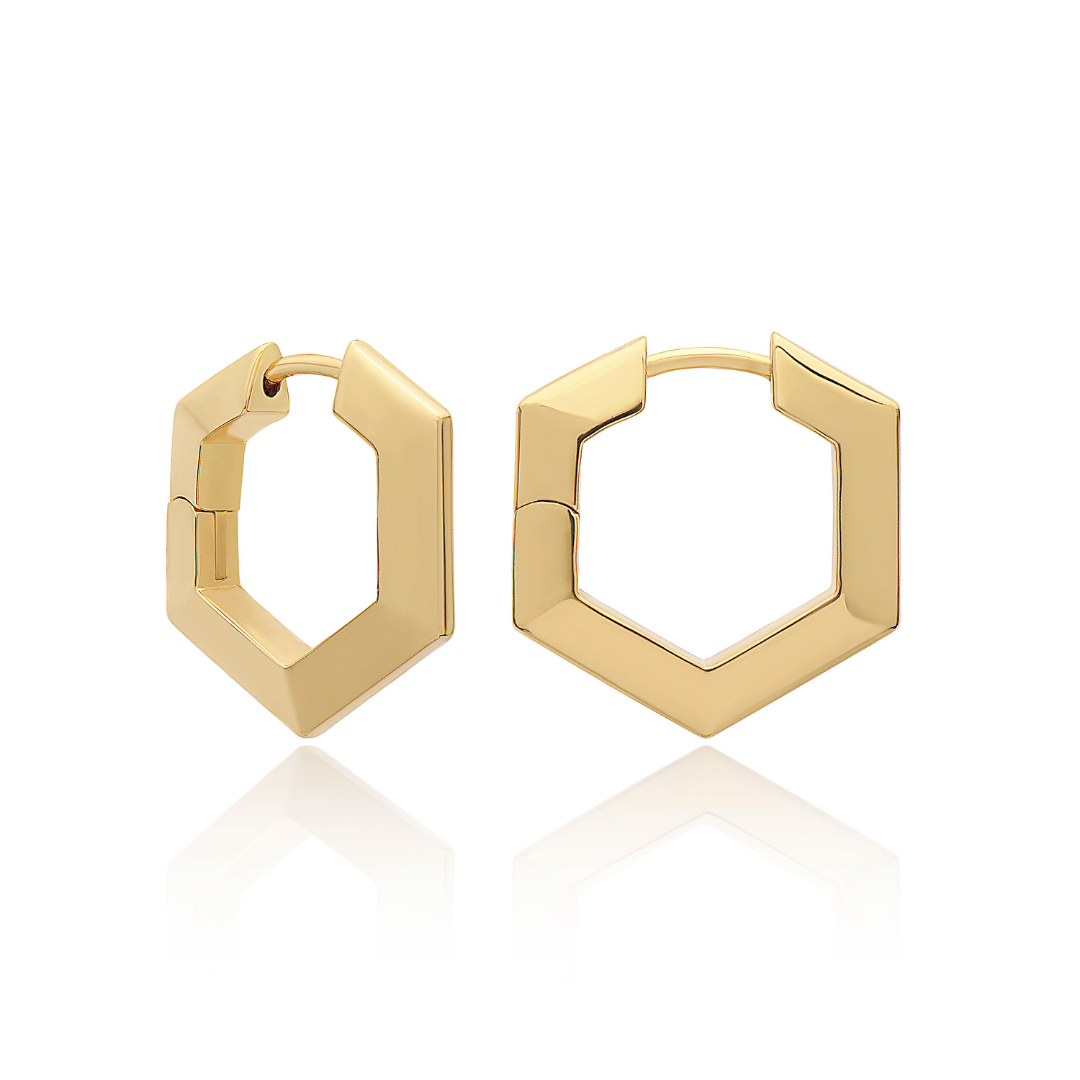 Rachel Jackson Bevelled Hexagon Gold plate hoops 