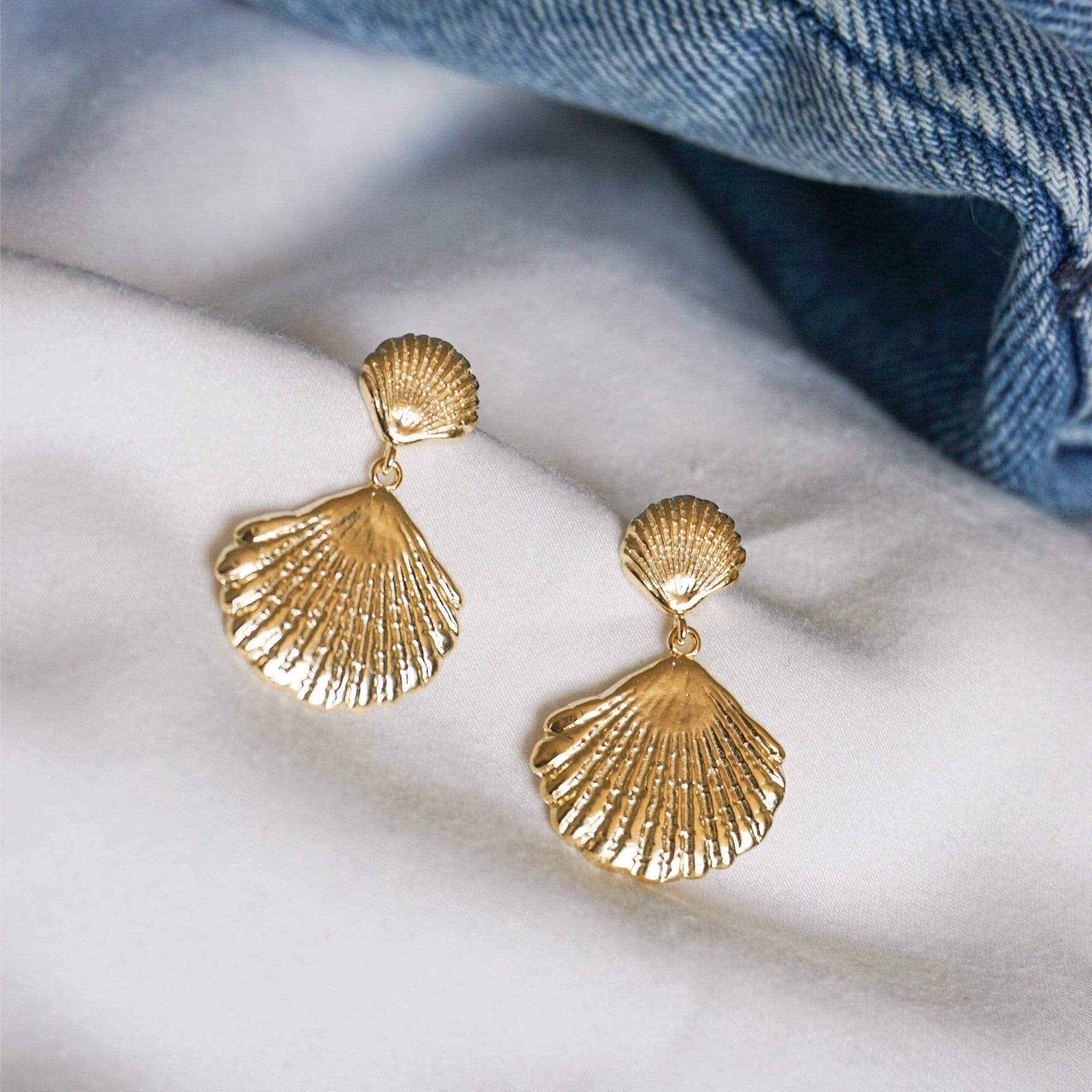 Daisy London |  Isla Double Shell Drop Sterling Gold Plate Earrings