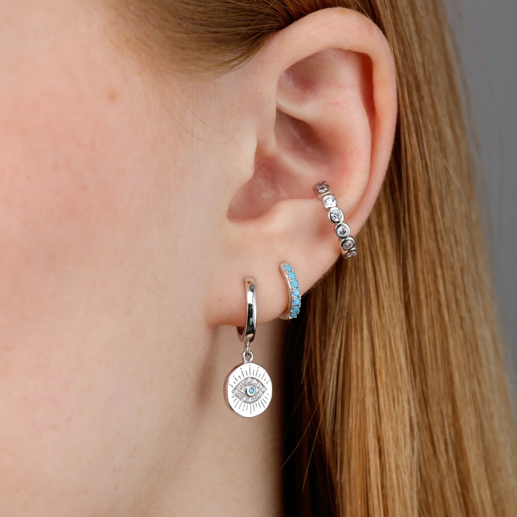 Scream Pretty |  Evil Eye Charm Hoop Earrings