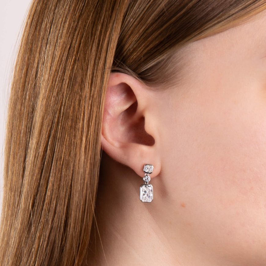 Diamonfire |  Tri-Stone drop earrings with Zirconia