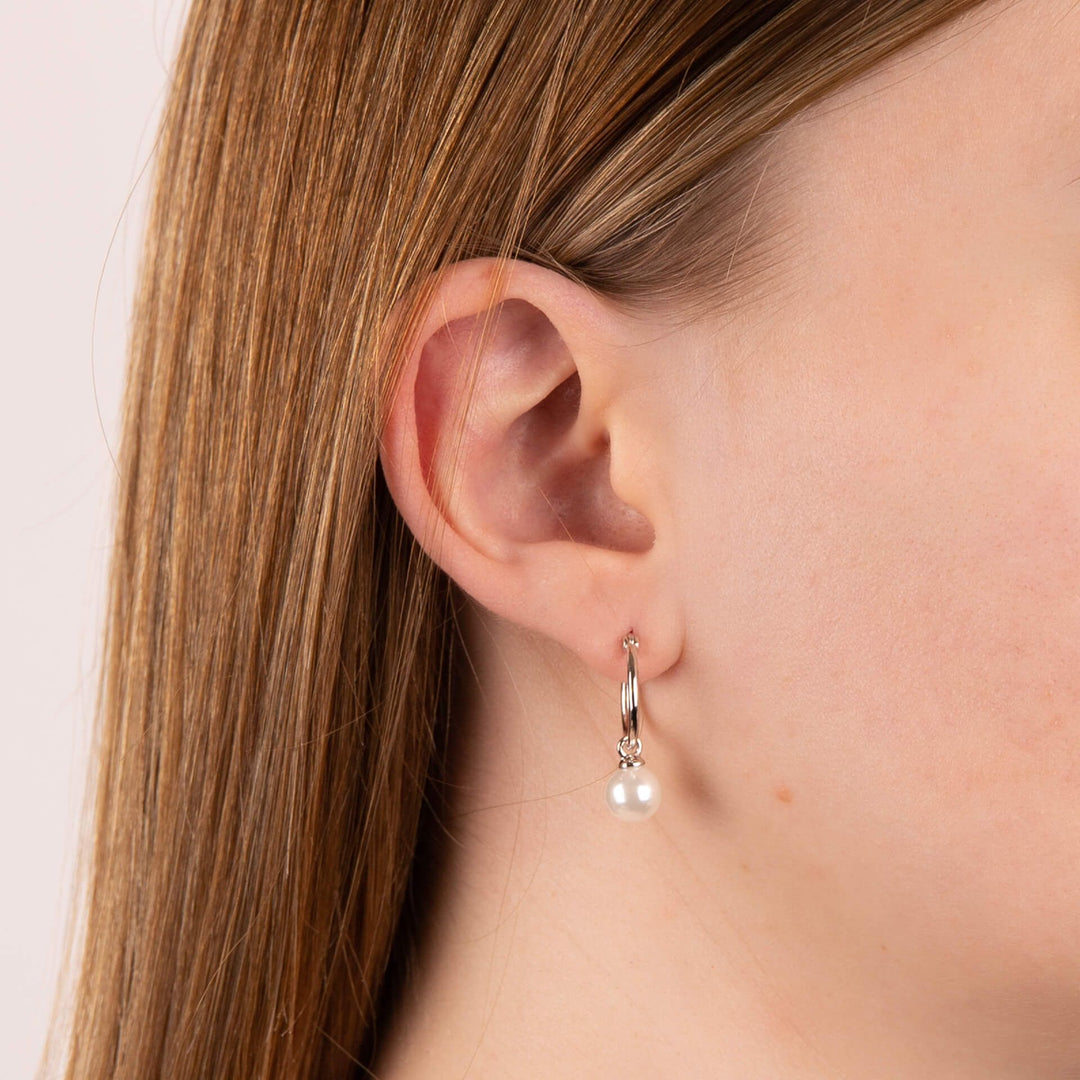 Diamonfire | Shell Pearl Drop Hoop Earrings