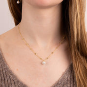 Diamonfire | Station Necklace with pearl in Gold Plate