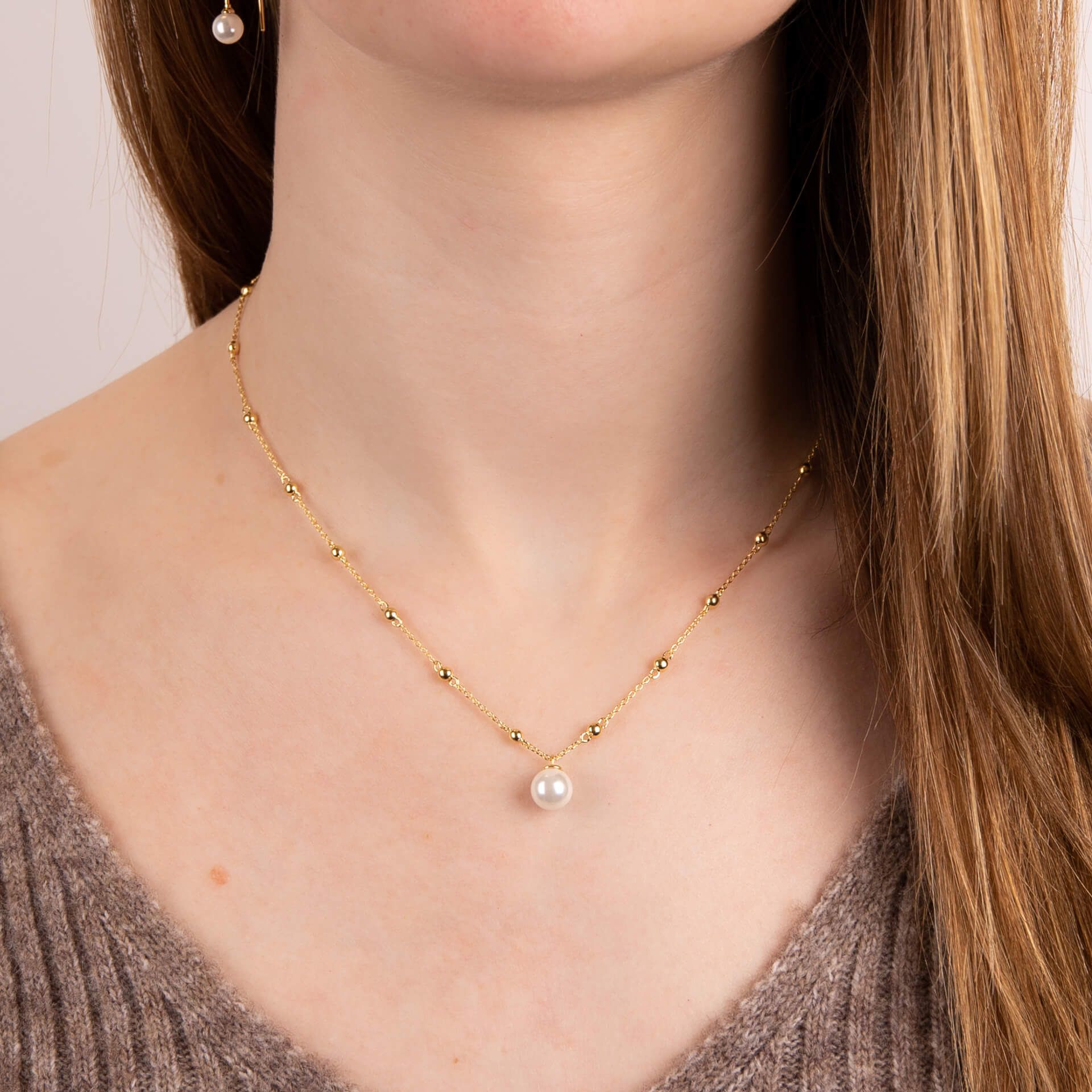 Diamonfire | Station Necklace with pearl in Gold Plate