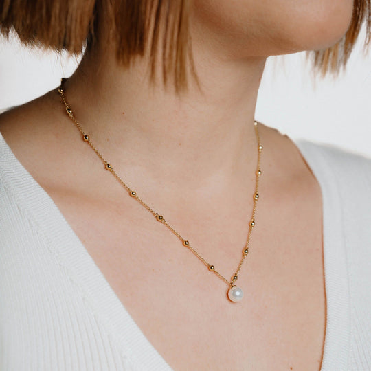 Diamonfire | Station Necklace with pearl in Gold Plate
