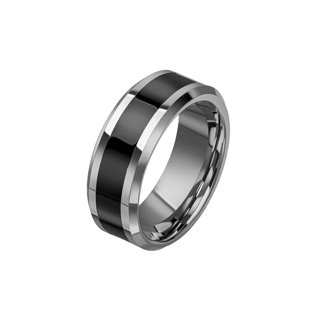 Fred Bennett | Black Enamel Striped Tungsten Ring